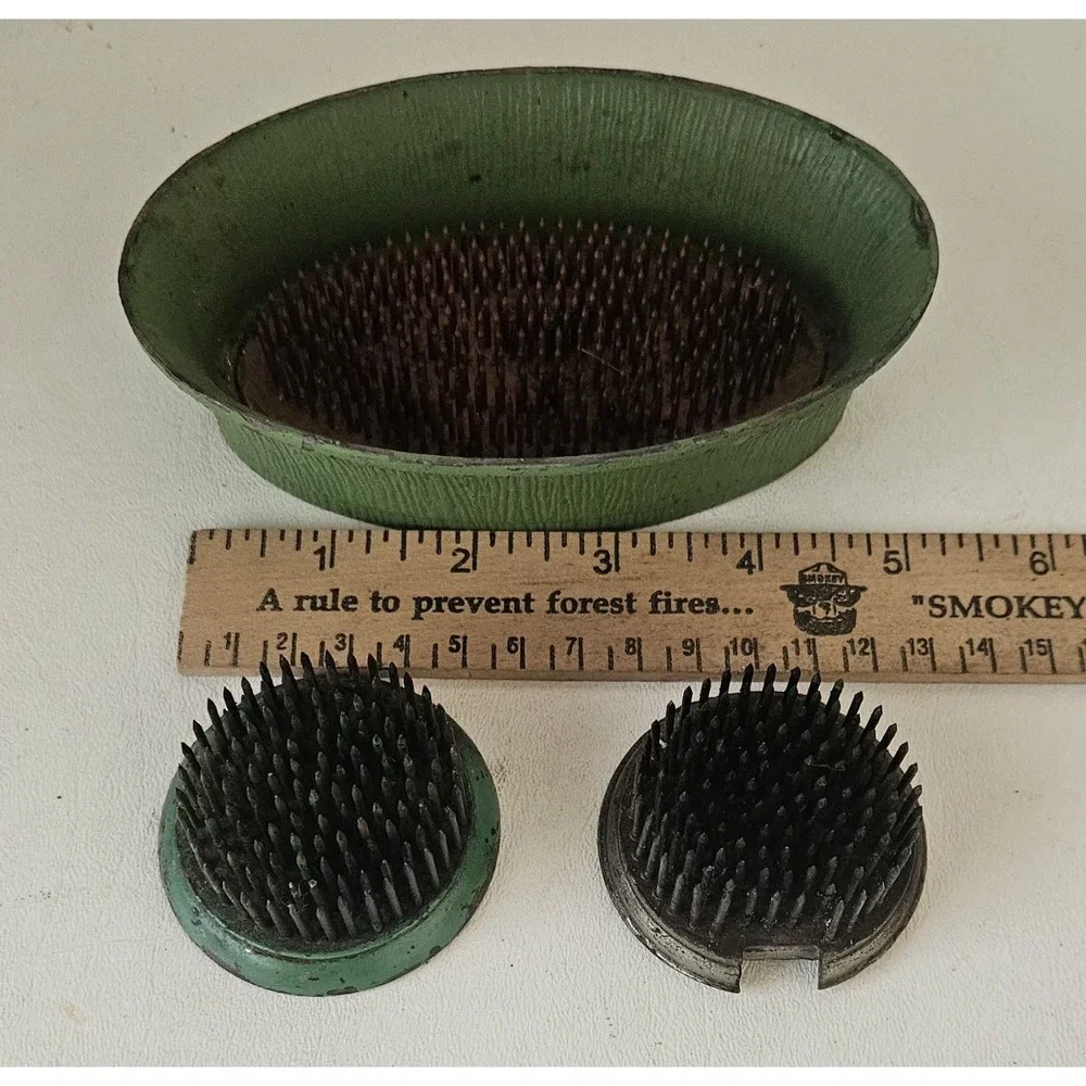 Vintage Metal Spike Flower Frog Lot Of 3 Antique